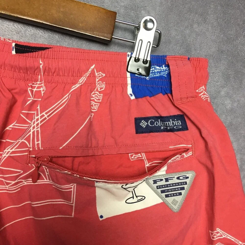 Columbia PFG Mens Swim Trunks‎ size Large Pink Shorts Inner Briefs Pockets Omni